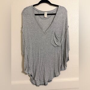 We the Free Women's M Long Sleeve Grey V-neck Ribbed Tee Shirt